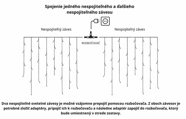 Vonkajší LED vianočný záves - teplá biela, rôzne dĺžky na výber Dĺžka svetelnej časti a počet LED: 2,5m a 105 LED, stále svietenie, s časovačom 6h/18h
