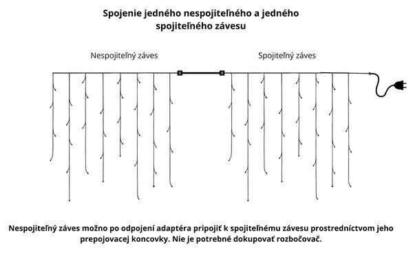 Vonkajší LED vianočný záves - teplá biela, rôzne dĺžky na výber Dĺžka svetelnej časti a počet LED: 2,5m a 105 LED, stále svietenie, s časovačom 6h/18h