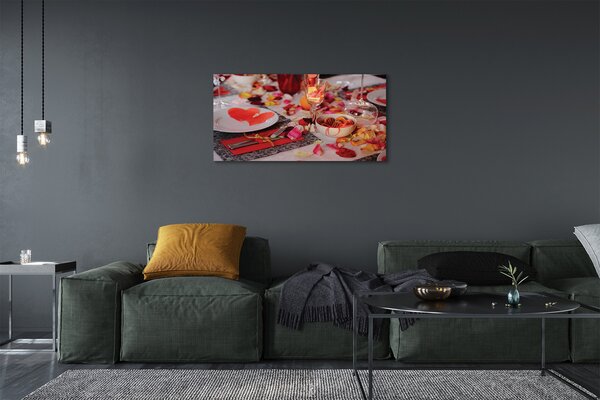 Obraz canvas Srdce okvetné lístky ruží večera okuliare 100x50 cm