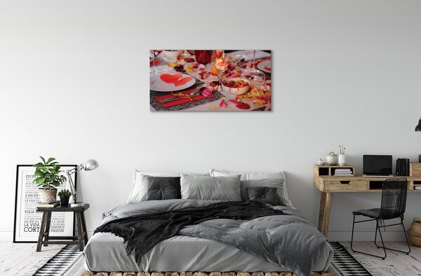 Obraz canvas Srdce okvetné lístky ruží večera okuliare 100x50 cm