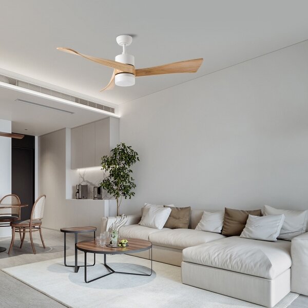 ZEVENTI - LED stropný ventilátor NATURITO LED/18W/230V Wi-Fi Tuya biela/dub + diaľkové ovládanie
