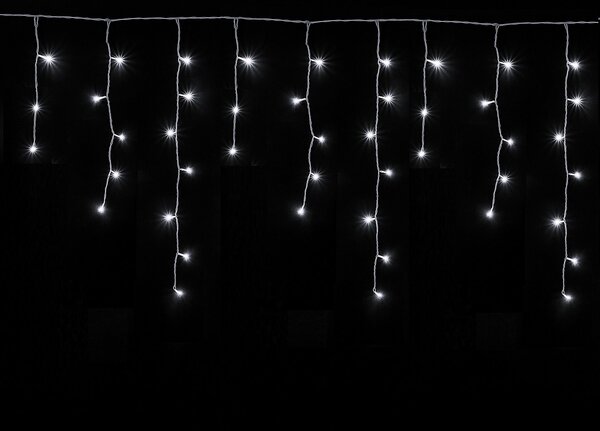 Vnútorný LED vianočný záves - studená biela, 5m, 210 LED, so zábleskami, prepojiteľný