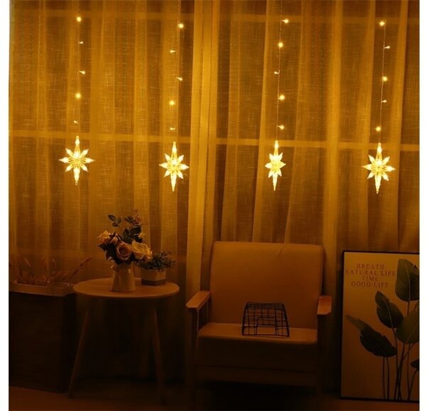 Vnútorný LED vianočný záves - Osemcípe hviezdy , 3m, 138 LED, rôzne farby na výber Farba: Teplá biela