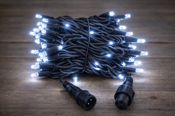 Vonkajšia LED vianočná reťaz PROFI, čierny kábel, studená biela, 10m, 100 LED