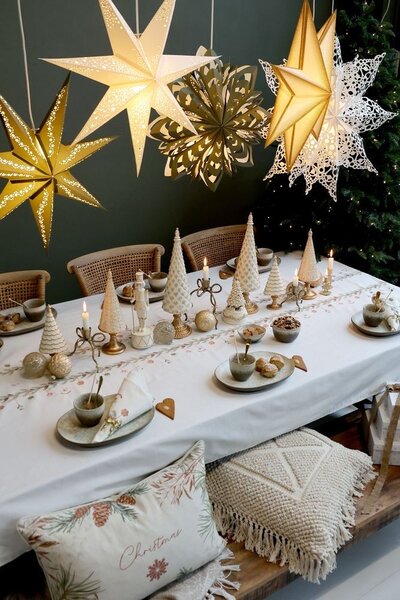 Krémový bavlnený obrúsok s girlandou Aix Christmas - 40*40 cm - Chic Antique