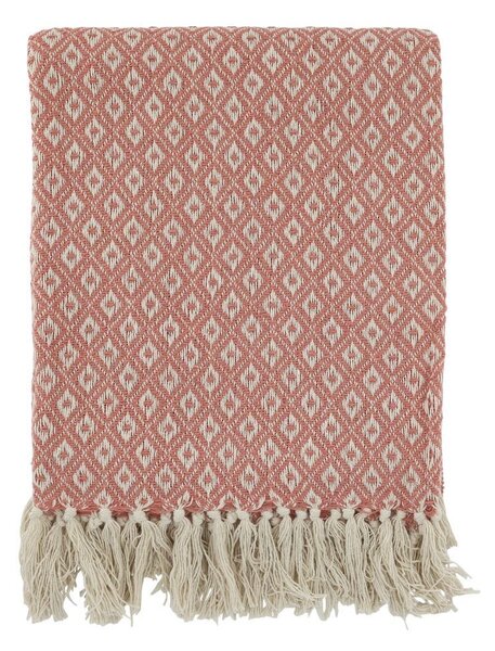 Béžovo-malinový pléd so vzorom a strapcami Aix - 130*150 cm - Chic Antique