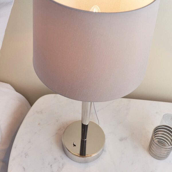 Endon 72175 - Stolná lampa SYON 1xE14/40W/230V s USB, lesklý chróm/béžová