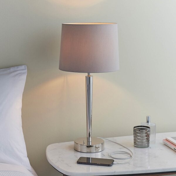Endon 72175 - Stolná lampa SYON 1xE14/40W/230V s USB, lesklý chróm/béžová