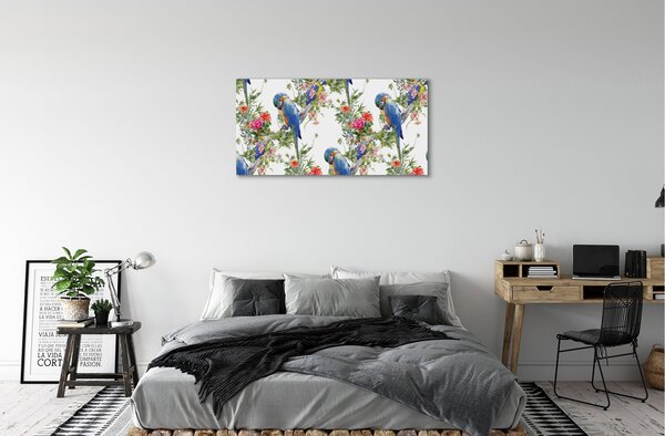Obraz na plátne Vtáky na vetve s kvetinami 100x50 cm
