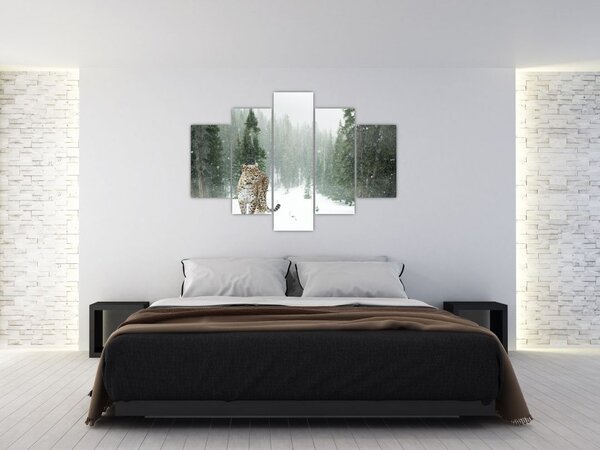 Obraz leoparda v snehu (150x105 cm)