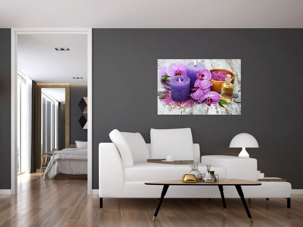 Obraz orchideí a sviečok (90x60 cm)