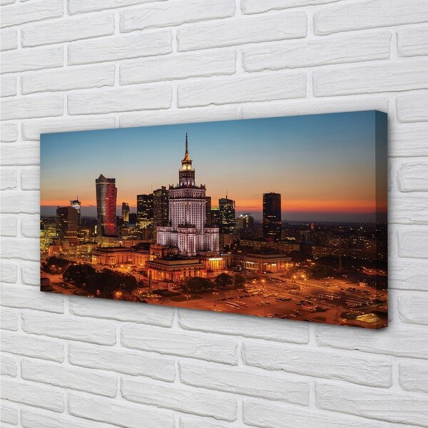 Obraz na plátne Nočná panoráma Varšavy mrakodrapov 100x50 cm