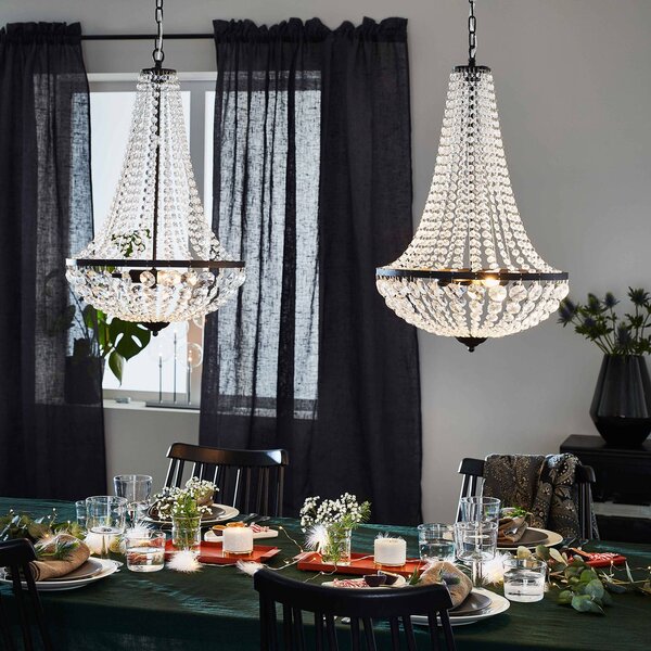 Markslöjd Luster GRÄNSÖ, čierny, IP20, Ø 40 cm, Jasné / priehľadné, Obývacia izba / jedáleň, Krištáľ, Luster