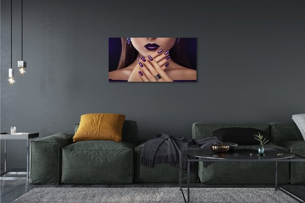 Obraz canvas Ženské ruky fialové pery 100x50 cm