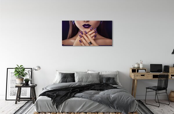 Obraz canvas Ženské ruky fialové pery 100x50 cm