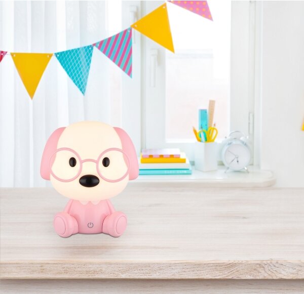 Globo 21761P - LED stmievateľná detská nočná lampa PUPPY 1W/5V 500 mAh ružová