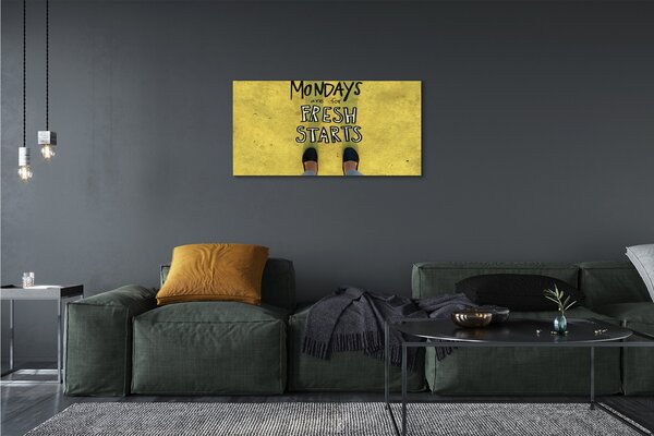 Obraz canvas Nohy žltom pozadí nápis 100x50 cm