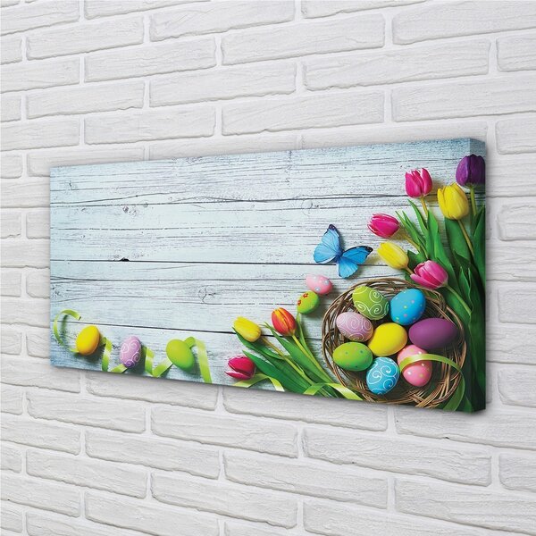 Obraz na plátne Eggs tulipány motýľ 100x50 cm