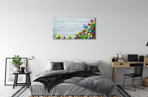 Obraz na plátne Eggs tulipány motýľ 100x50 cm