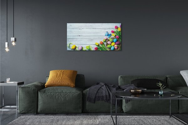 Obraz na plátne Eggs tulipány motýľ 100x50 cm