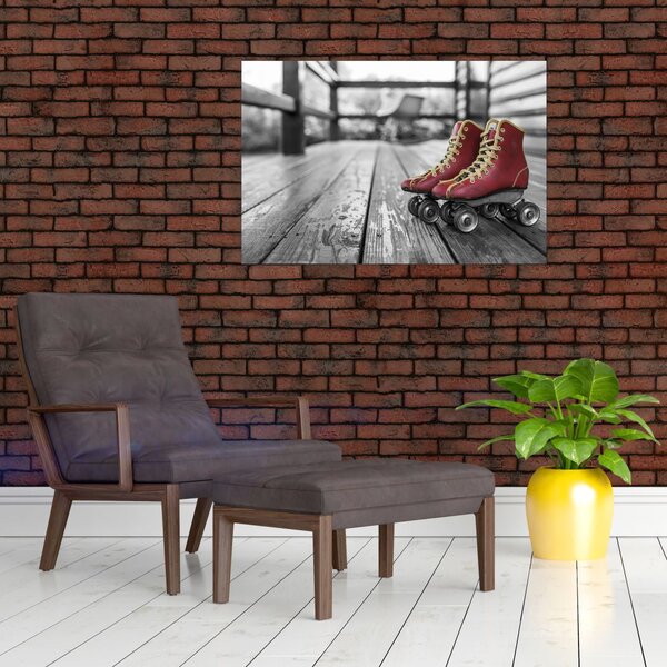 Obraz červených starých kolieskových topánok (90x60 cm)