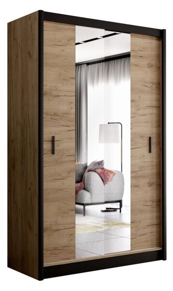 Šatní skriňa MIRO 150x215 cm dub craft/čierna so zrkadlom