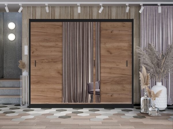 Šatní skriňa so zrkadlom SABRINA 250x215 cm dub craft