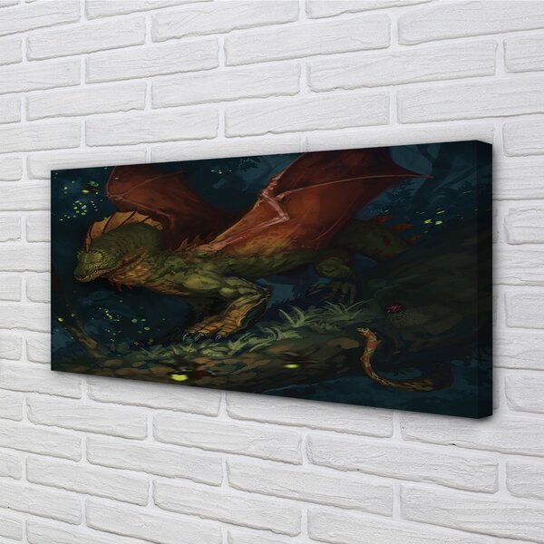 Obraz canvas Zelený drak v lese 100x50 cm