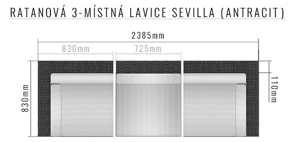 DEOKORK Ratanová 3-miestna lavica SEVILLA (antracit)