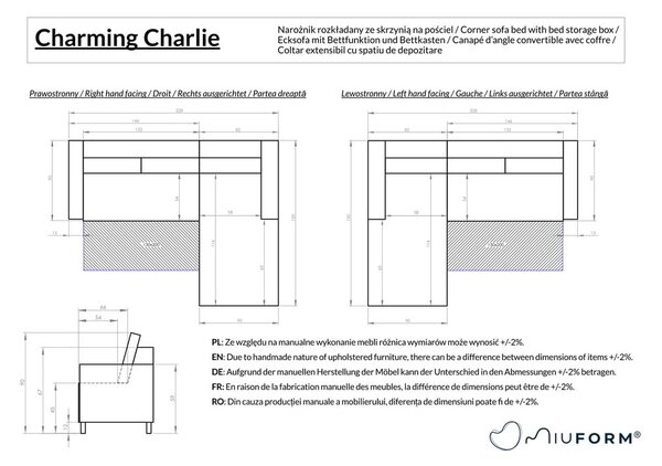 Béžová rozkladacia rohová pohovka (ľavý roh) Charming Charlie – Miuform