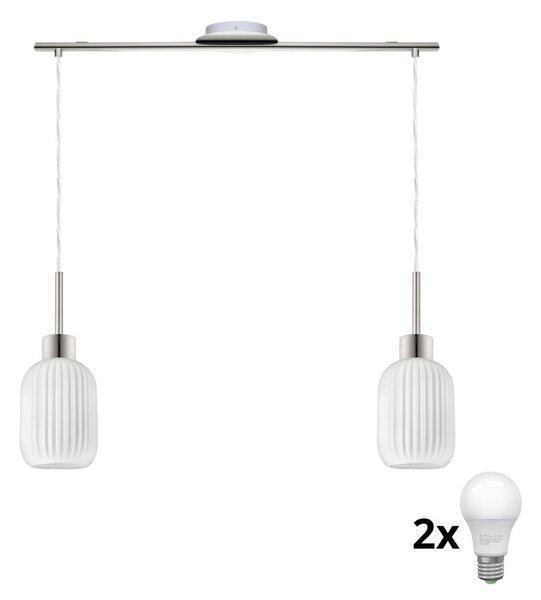 LED luster na lanku HARMA 2xE27/60W/230V matný chróm/biela