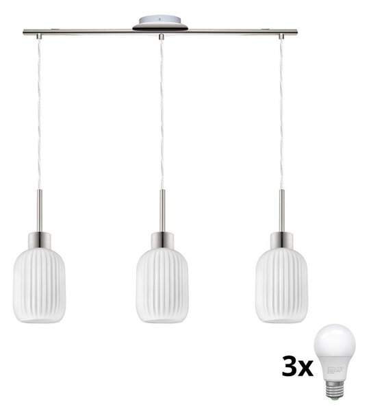 LED luster na lanku HARMA 3xE27/60W/230V matný chróm/biela