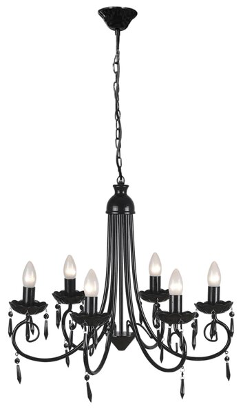Visiaci luster, elegantný, čierny, 6 objímok na žiarovky