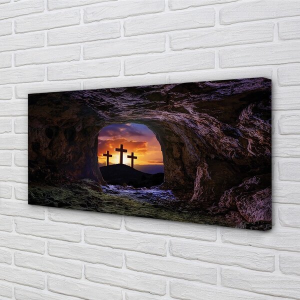 Obraz na plátne kríže pri západe slnka 100x50 cm