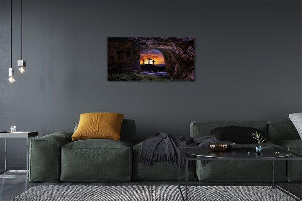 Obraz na plátne kríže pri západe slnka 100x50 cm