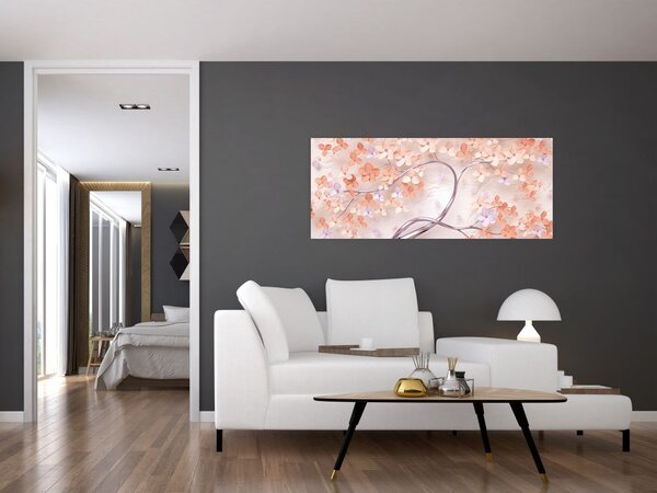 Obraz koralových kvetov stromu - abstrakt (120x50 cm)