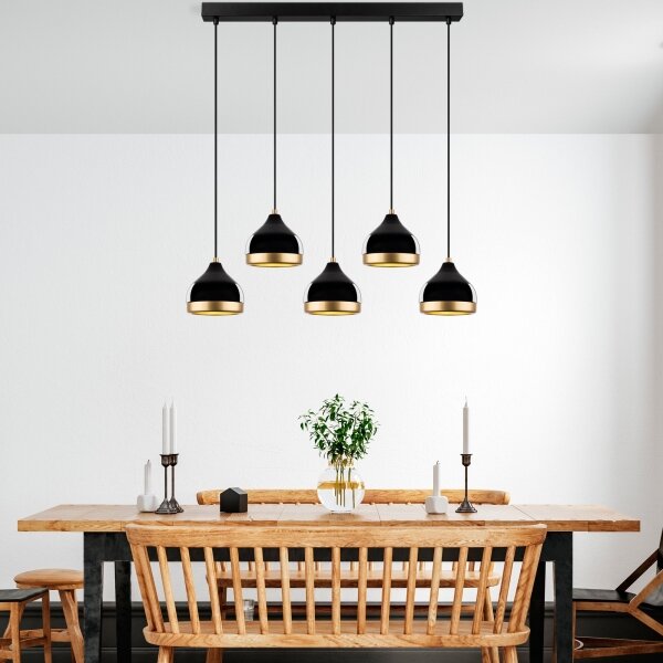 Závesný luster na lanku YILDO 5xE27/40W/230V čierna/zlatá