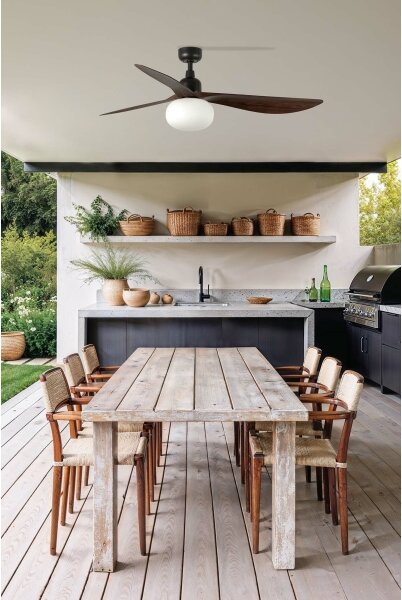 FARO 34362WT-11L-Stropný ventilátor OUTWOOD L 1xE27/15W hnedá/čierna pr.150 cm WT IP44+DO