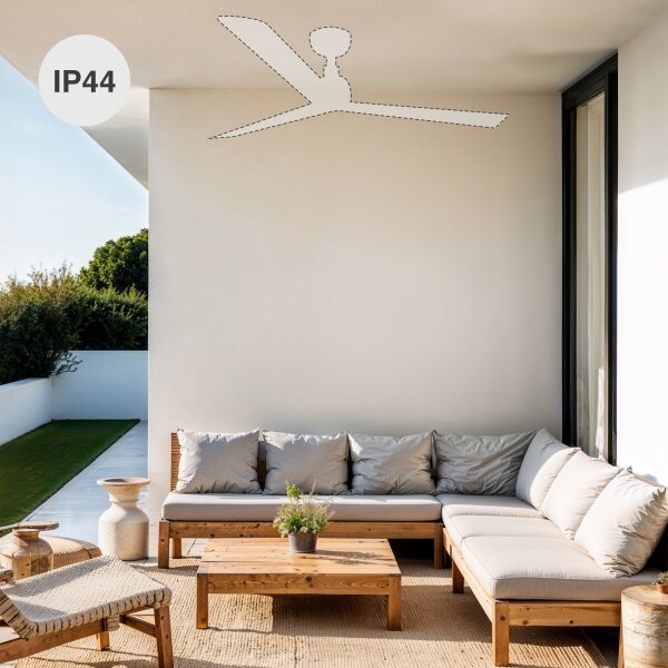 FARO 34362WT-11L-Stropný ventilátor OUTWOOD L 1xE27/15W hnedá/čierna pr.150 cm WT IP44+DO