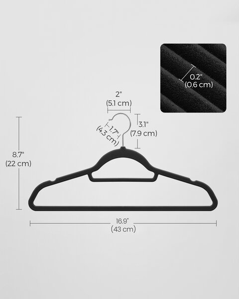 SONGMICS Ramienka na šaty čierne 43 cm 50 ks