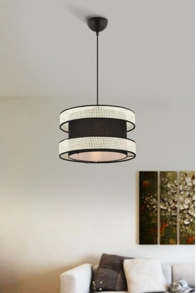 Luster na lanku HALO 1xE27/60W/230V čierna/krémová