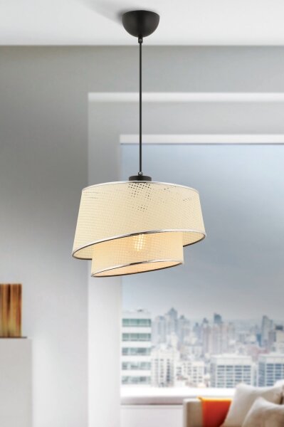 Závesný luster na lankách BARETTE 1xE27/60W/230V krémový/lesklý chróm