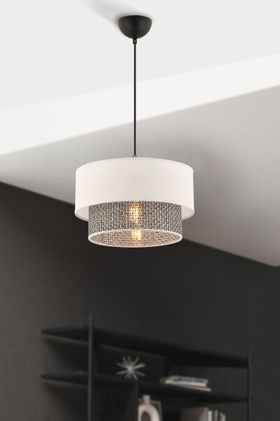 Luster na lanku ECHO 1xE27/60W/230V krémová/šedá