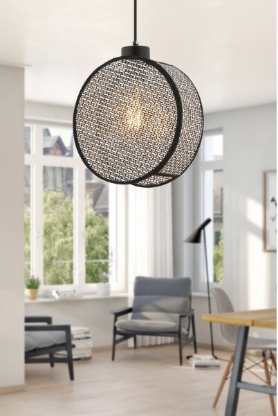 Závesné svietidlo na lanku DRUM 1xE27/60W/230V sivá/čierna