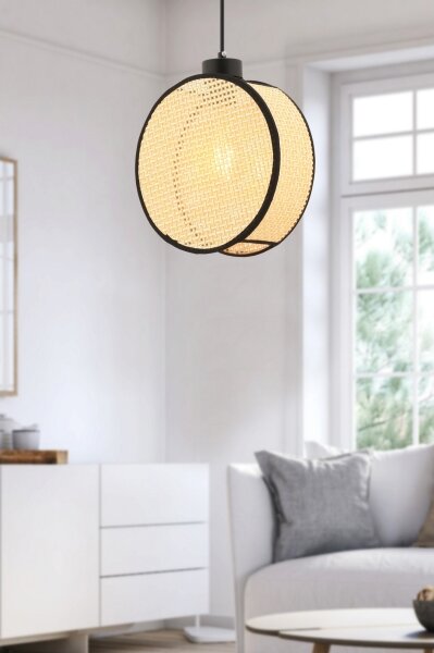 Luster na lanku DRUM 1xE27/60W/230V béžová/čierna
