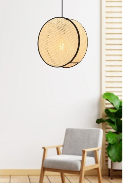 Závesné svietidlo BIG DRUM s lankom 1xE27/60W/230V, béžová/čierna