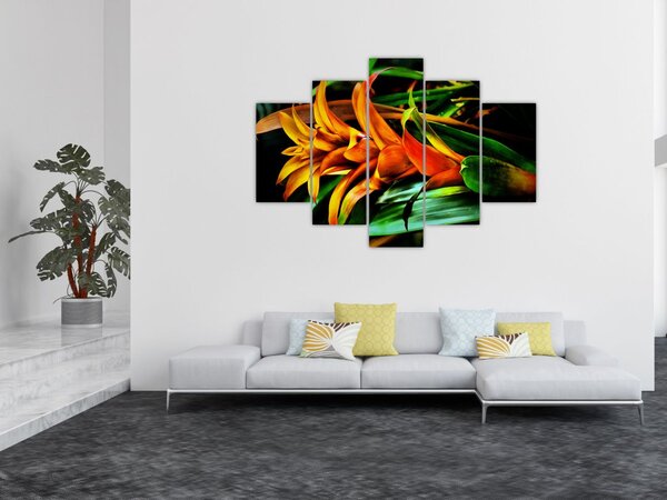 Obraz oranžovej kytice (150x105 cm)