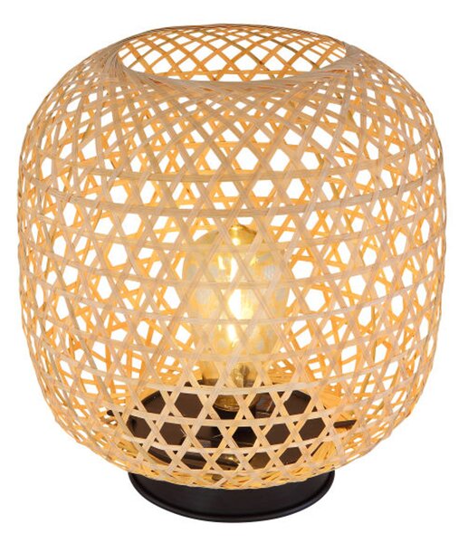 Globo Lighting Solárna lampa bambusová hnedá, kovová hnedá, tlačidlová, batéria AA 600mAh 1,2V, IP44, okrúhla stolová lampa, ø: 235mm, V: 270mm, vrátane LED 0,06W 3V, 3000K