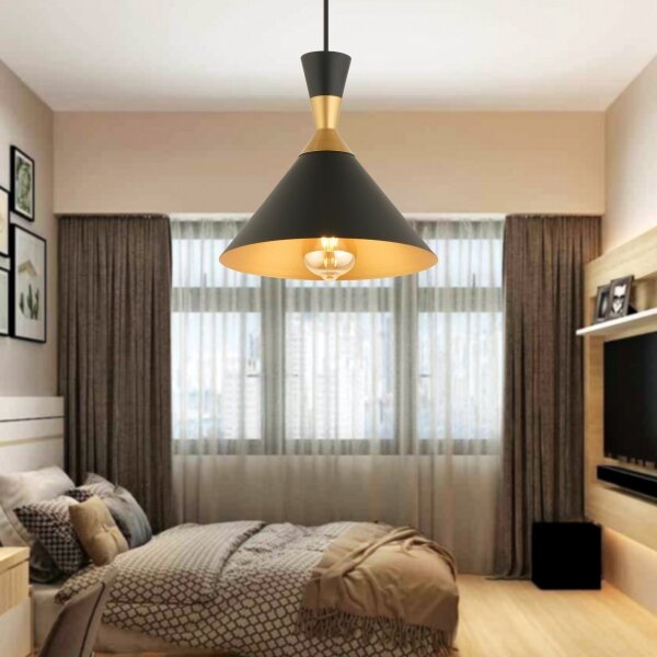 Závesný luster MONZA na lanku 1xE27/40W/230V pr. 25 cm čierna/zlatá