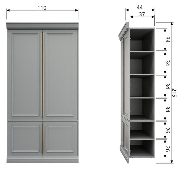 Svetlosivá šatníková skriňa z borovicového dreva 110x215x44 cm Organize – WOOOD